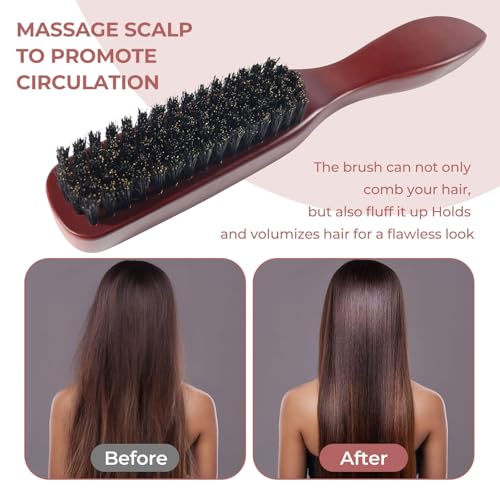 Qufiiry Sleek Bun Bürste, Wildschweinborsten Bürste, Teasing Hair Brush Boar Bristle Hair Brush Tail Comb, Haarbürsten mit Wildschweinborsten, Weiche Naturborsten, für Haar und Bart Styling