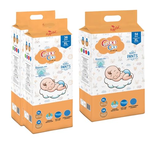 Image of Coo Coo By Mafatlal Extra Dry Baby Pull-Up Premium Diaper Pant, Size XL (Extra Large), 126 Count | 12-17 kg | Up to 12 Hrs Protection | Super Absorbent Core | Soft Elastic Waist | Leak Protection