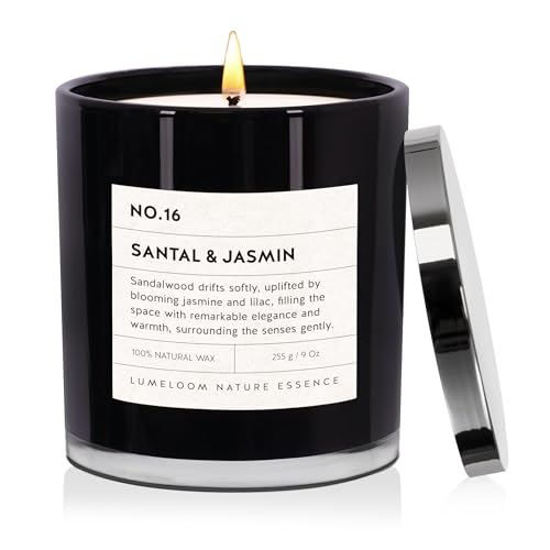 LUMELOOM Santal & Jasmine Luxury Scented 9oz Soy Jar Candles for Women/Men