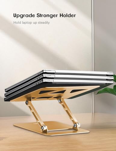 Image of Aoviho Adjustable Laptop Stand for Desk,Portable Laptop Stand Holder and Riser,Foldable Aluminum Notebook Computer Stands for MacBook Air Pro HP Lenovo Dell Samsung Chromebook, 10-15.6 inch, Gold