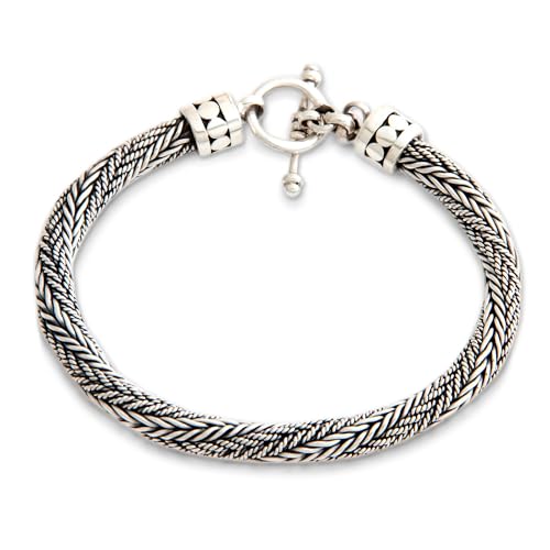 NOVICA Artisan Handmade Men's Sterling Silver Chain Bracelet No Stone Indonesia Balinese Traditional Modern [8.75 in L x 0.2 in W] ' Currents'