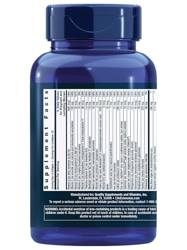 Image of Life Extension Prenatal Advantage, Women's multivitamin, Baby Support, folic Acid, Choline, omega-3s, Vitamin C, D3, B1, B6, B12, zinc, niacin, Gluten Free, Non-GMO, softgels, 120 Count (Pack of 12)