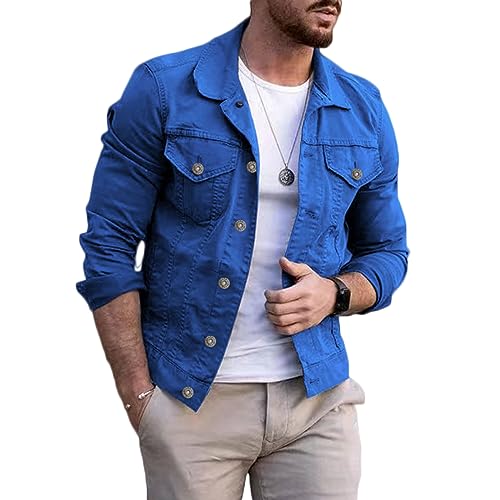 ZWRXW Mens Denim Jacket Classic Jean Coats Long Sleeve Button Down Shirts Fall Fashion Casual Slim Fit Solid Outwear Top - Main Image