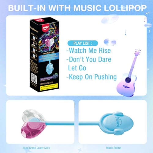 Amos Music Lollipop Candy, Audio Singing Lollipop, Individually Wrapped Natural Blueberry Flavor (1 Pack) - image 8