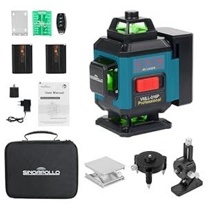 SinoApollo Kompakter 4D 16-Linien Laser Wasserwaage, Selbstnivellierend, 4x360 Grad Grüne Kreuzlinienlaser für Bauarbeiten und Bilderhängen, mit 2 wiederaufladbaren 5200 mAh Typ-C Batterien