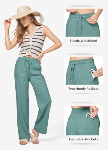 Image of Willit Women Linen Pants Wide Leg Casual Palazzo Pants Beach Summer Lounge Pants Trousers with Pockets 29 inch /31 inch / 33 inch