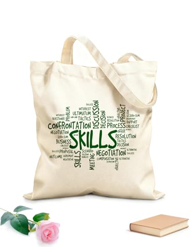 XIARON Bolsos de lona de algodón para mujer Habilidades Espacio de oficina Éxito empresarial Palabras Tela de 340g/m² de grosor Material agradable para la piel L Verde