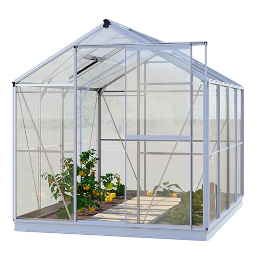 GFP Gewächshaus Opal 4 Glasgewächshaus 192x259 cm | Aluminium-Rahmen, 4 mm Sicherheitsglas | mit Fundamentrahmen und autom. Fensteröffner