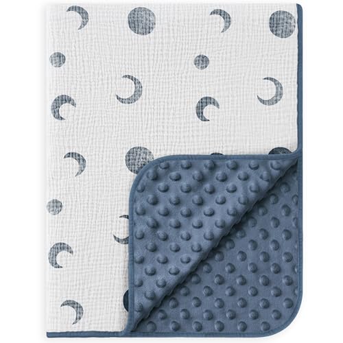 Image of Susurration Baby Blanket for Unisex Boys Girls, Soft Nursery Minky Blanket with Muslin Cotton Front and Dotted Fleece Back, Receiving Blanket for Baby Newborn Infant, 30x40inch (Bluemoon)