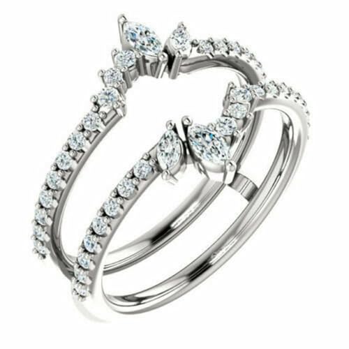 Women's 1 Ct Marquise Cut Diamond 14K White Gold Over 925 Sterling Silver Leaf Design Enhancer Guard Wrap Engagement Ring