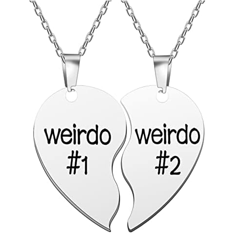 falllea 2 Pcs Best Friend Necklaces, Weirdo 1 Weirdo 2 Stainless Steel Pendant Friendship Jewellery Forever Split Heart Pendant Set Cover