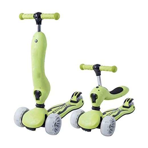 Hopfällbar skoter, 3 hjul Fotskoter Balanscykel/Justerbar höjd Skateboard/Sparkcykel för barn Pojkar Flickor Sport Leksaksgåva (Color : Green)