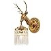 MIXL - Deer Head Wall Sconce in Gold,Brushed Brass Wall Lamp with Crystal Pendant,Deer Antler Wall Mount Lamp,Vintage Style Led Wall Lights for Living Room Bedroom Hallway and Foyer