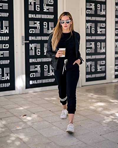 Prettygarden Women’s Summer Two Piece Outfits Striped Short Sleeve Pullover And Long Pants Tracksuit Pajama Lounge Jogging Set With Pockets (Black, X-Large) #TOP1