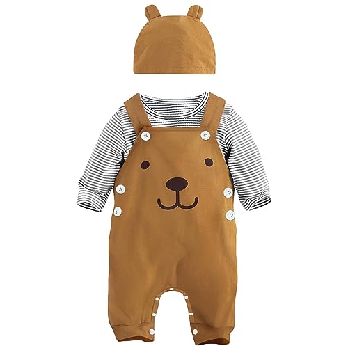 Infant Baby Boys Clothes Newborn Outfits Toddler 3pcs Sets Long Sleeves + Overalls+ Hat 0-18 Month