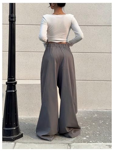 Verdusa Women's Wrap Wide Leg Dress Pants Business Casual Loose Long Trousers2