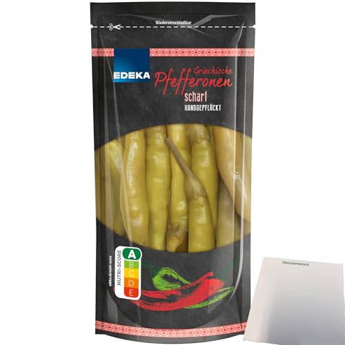 Edeka Peperoni Pfefferonen scharf Handgepflückt (250g Packung) + usy Block