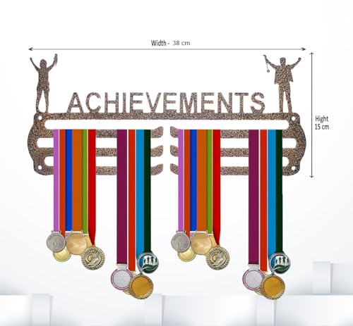 Image of NAITIK CREATION Achievements Medal Hanger for Wall - Metal Wall Display - Holds Up to 65 Medals - Sports Medal Holder - Premium Antique Golden - Perfect for Kids and Athletes