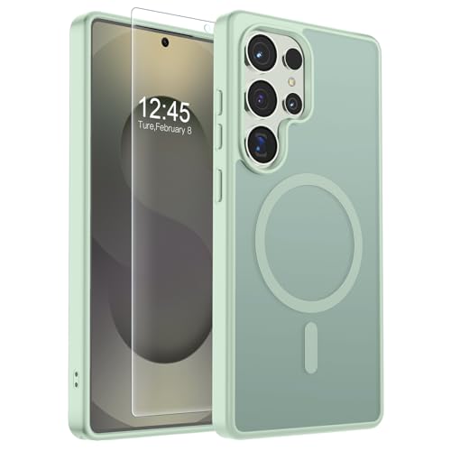 Image of SUPFINE Magnetic for Samsung Galaxy S25 Ultra Case with Screen Protector, (Built-in Magnets) (Military Grade Drop Protection) Slim Translucent Shockproof Phone Case,Light Green
