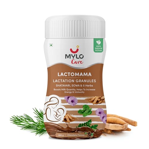 Image of Mylo Lactomama Granules - Lactation Supplement for breastfeeding with Shatavari to Increase Breast Milk (Chocolate Flavour 300 g ) | With Herbs like Moringa, Sowa & 5 Others | 2 Scoops per Serving (Pack of 1, Chocolate)