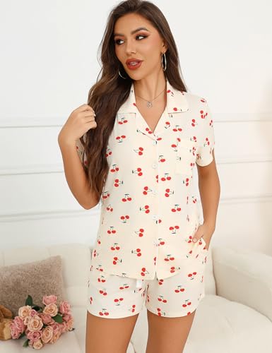 Image of Anjue Womens Pajamas Set Short Sleeve Button Down Soft Pj Sets S-XXL | V neck,Pyjamas,Modal,Wedding,Pijamas de mujer,Bridal party,,Viscose,Knit,Cute,Lounge,Lightweight,Nursing,Holidays