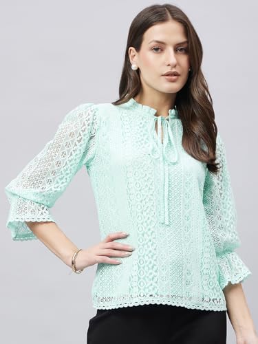 Image of Style Quotient Women Summer Blue Lace Caual Top