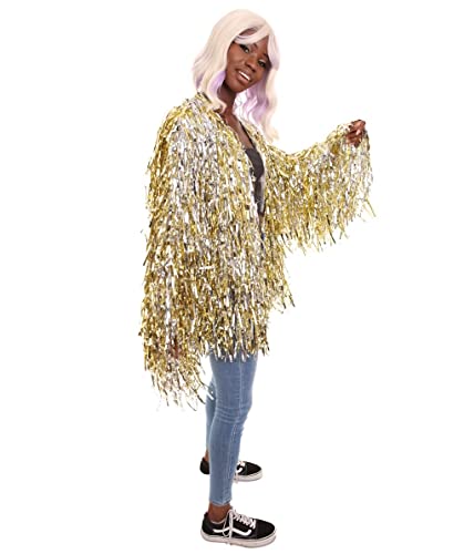 HPO Unisex Tinsel Jacket - Gold & Silver Long Strand Tinsel Jacket with Loose Fit - Extra Dense Tinsel for Extra Shine3