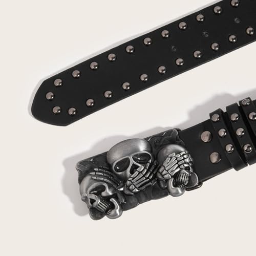 Mens Belt Leather Skull Buckle Belt Waist Band Jeans Decorative Punk Belt Black Studded Belts for Men Y2k Skull Belts4