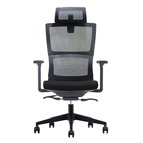 Preisvergleich Produktbild Ergonomischer Büro- / Computer-Schreibtischstuhl, Gaming-Stuhl, Chefsessel, Drehstuhl, atmungsaktive Netz-Rückseite, Arbeitsstuhl mit Lendenwirbelstütze, höhenverstellbar, schwarz, Nylonrad