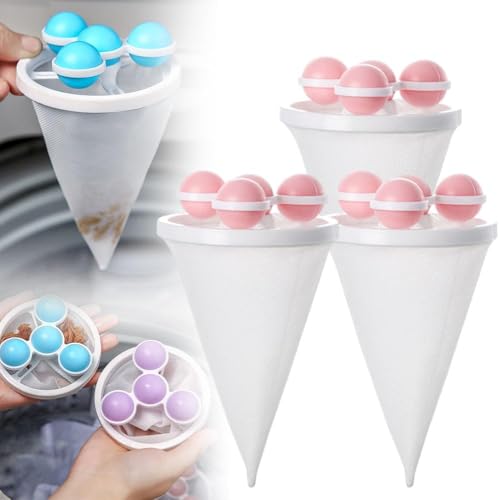 Upgrade Pet Hair Remover for Laundry 2026 New Reusable Floating Washing Machine Filter Bags Laundry Pet Hair Catcher Hair Filter Washer Cleaning Mesh Bag for Dog Cat (Pink)