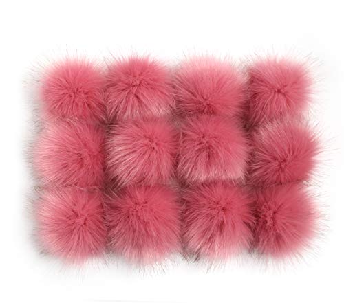Image of Fluffy Faux Fur Pom Pom Ball for Knitting Accessories,Artificial Pompom with Elastic Cord,Hats Scarves Gloves Bags Charm Accessories,3.9in Pack of 12 (Bean Red)