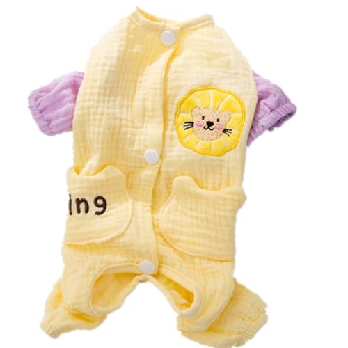 ICOUCHI 犬のパジャマ 春夏適用 ペットロンパース つなぎ 小中型犬 洋服 おしゃれ かわいい ドッグウエア Tシャツ 背中開き 通気 保温 部屋着 ルームウェア 寝間着 抜け毛防止 お散歩 (2XL,イエロー)