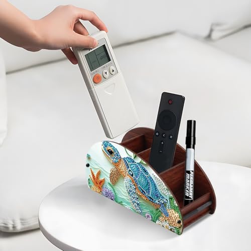 Image of DIY Diamond Painting Storage Box, Sea Turtle Design 5D Rhinestone Diamond Art Case Multi-Compartment Wooden Tabletop Organizer for TV AC Remotes Makeup Brushes Pens Desktop Craft Storage