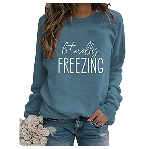 DENIUHOP Freezing Sweatshirt Womens Funny Fall Winter Sweatshirt Long Sleeve Crewneck Loose Casual Pullover Tops Blue