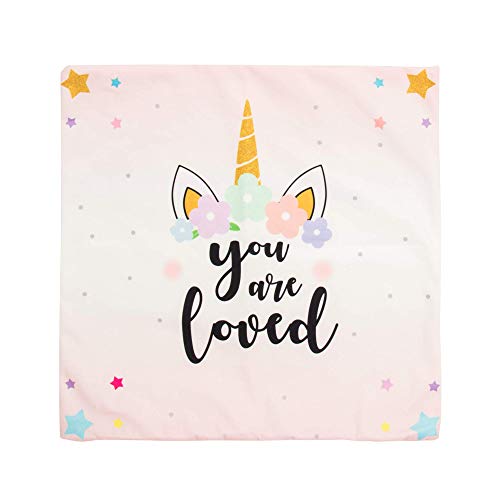 Arundeal 18 X 18 Inches Pink Unicorn Decorative Throw Pillow Case Cover With You Are Loved For Nursery Girls Room #TOP1