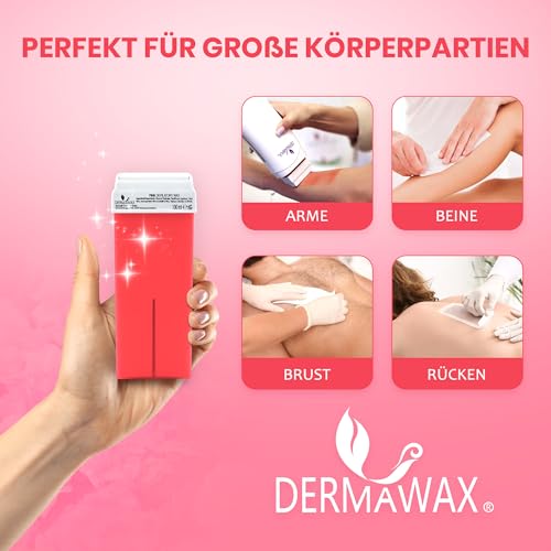 DERMAWAX 6 x 100 ml Roll-On Wax Nachfüllset - Warmwachs Wachspatronen für empfindliche Haut- ideal für Achseln Beine Rücken Arme Waxing– Cremige Konsistenz Wachs (600 ml, Pink)