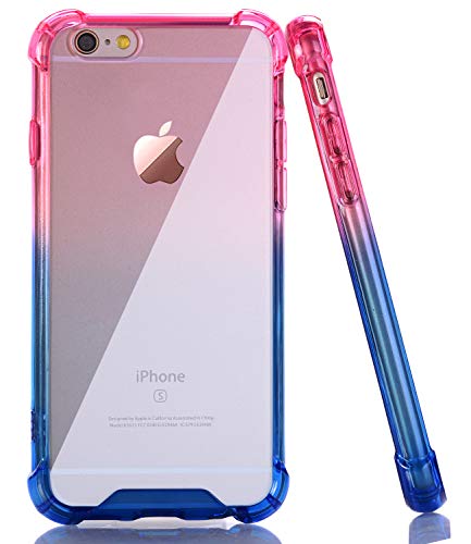 Baisrke Clear Case For Iphone 6 Plus, Shock Absorption Flexible Tpu Soft Edge Bumper Anti-Scratch Rigid Slim Protective Case Hard Plastic Back Cover For Iphone 6 Plus / 6S Plus - Pink Blue Gradient #TOP5