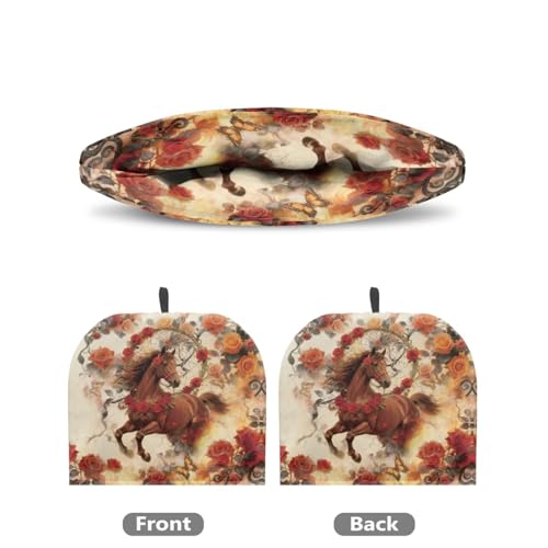 Image of Rose Brown Horse Print Tea Cozy for Teapot Insulated Large Teapot Warm Tea Kettle Cover Machine Washable Coffee Pot Cloth Covers Kitchen Home Decorations for Party