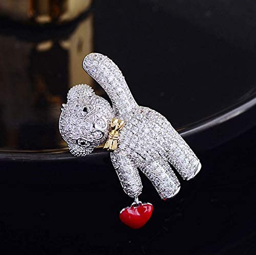 Image of Silver Bear Brooch for Women with Rhinestones - Cute Animal Pin for Sweater, Hat, Scarf & More