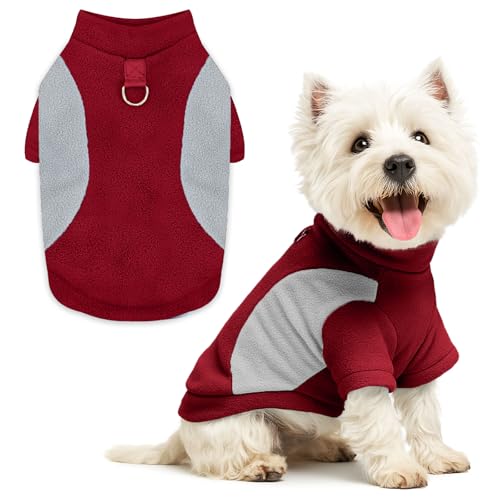 Image of Small Fleece Dog Sweater with Leash Ring Soft Warm Fall Winter Dog Clothes Cute Cat Apparel Puppy Sweaters Classic Pullover Doggy Sweatshirts Chihuahua Costumes Cat Outfits(Red,XS)