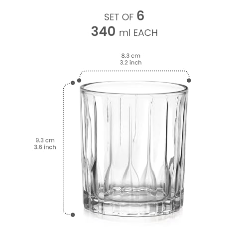 Image of Treo by Milton Linea Whiskey Glass Set of 6 I Premium Glass Tumbler for Bourbon, Scotch & Cocktails I 340 ml