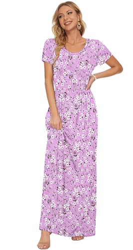 Image of AUSELILY Women's Classic Short Sleeve Loose Plain Casual Long Maxi Dresses for Women 2026