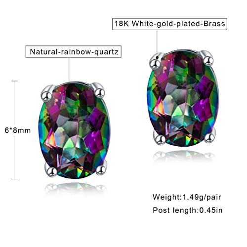 Vintage Oval Rainbow Stud Earrings 18K White Gold Plated Hypoallergenic 6X8Mm For Women Little Girls Birthday Gifts #TOP5