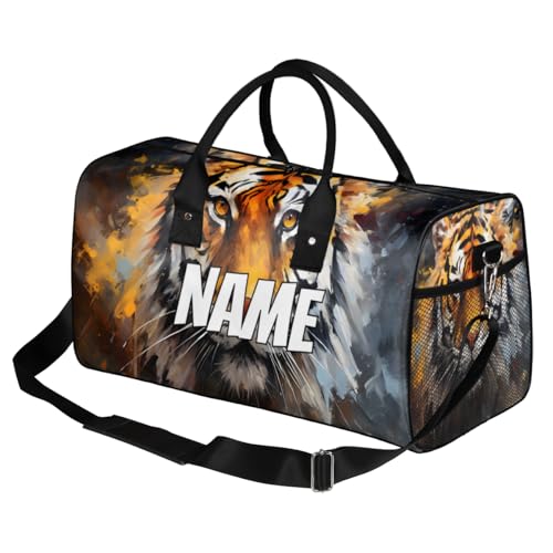 Personalized Wildlife Tiger Travel Duffel Bag with Name, Custom Gym Sport Bag Forest Animal Carry On Weekend Overnight Duffel Bag for Men Women2