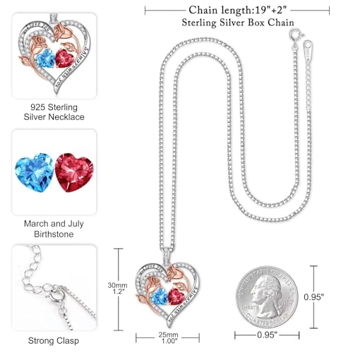 Iefil Birthstone Necklace for Women - 925 Sterling Silver Rose Heart Birthstone Necklace Birthday Anniversary Jewelry Gifts for Her Wife Mom Daughter3