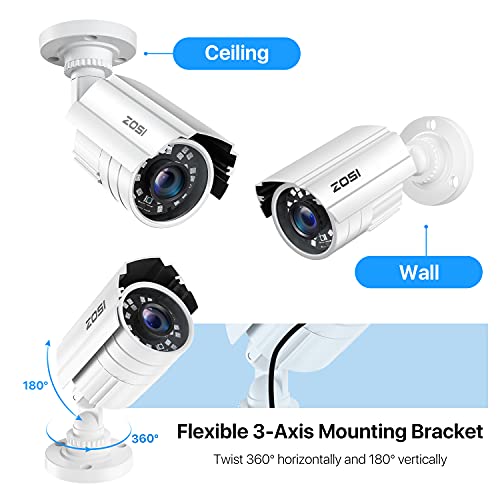 Zosi 4 Pack 2Mp 1080P Hd-Tvi Home Security Camera Outdoor Indoor 1920Tvl,24Pcs Leds,80Ft Night Vision, 90°View Angle, Weatherproof Outside Surveillance Cctv Bullet Camera With Metal Aluminum Materials #TOP6