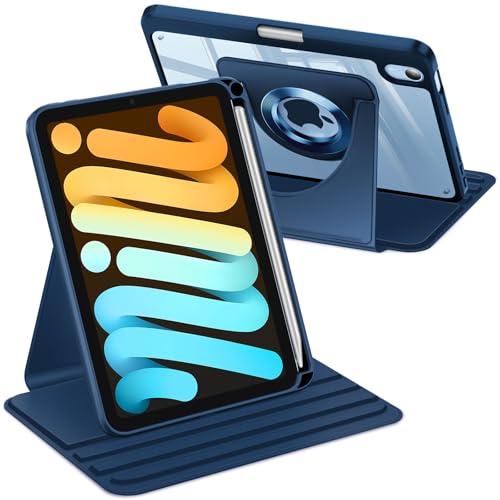 Fintie 360�x��]�P�[�X iPad Mini 7 (A17 Pro�A��7����) 2024 / iPad Mini 6 (��6����) 8.3�C���`�p - ��]���ی�X�^���h �����o�b�N�J�o�[ �y���V���z���_�[�t�� (�l�C�r�[�u���[)