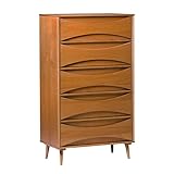 Walker Edison Lowry Mid-Century Modern Detailed-Drawer Solid Wood Dresser, 30 Inch, Caramel