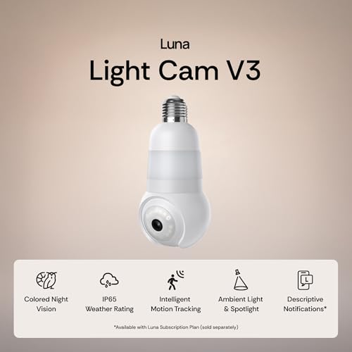 Luna Light Bulb Security Cameras Wireless Outdoor Indoor, 360° Pan Tilt, Color Night Vision, LED Bulb & Spotlight, 2.4GHz Wi-Fi 6, Porch Light Cameras for Home Security (2026 Upgrade Version)