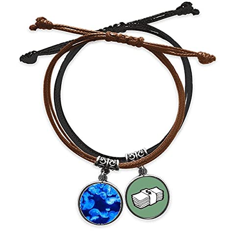 Pulsera de medusa azul de cuero y cadena de mano con motivo de oceano
